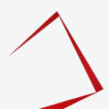 Minimalist abstract painting with sharp red angular lines on white background, hard-edge geometric composition