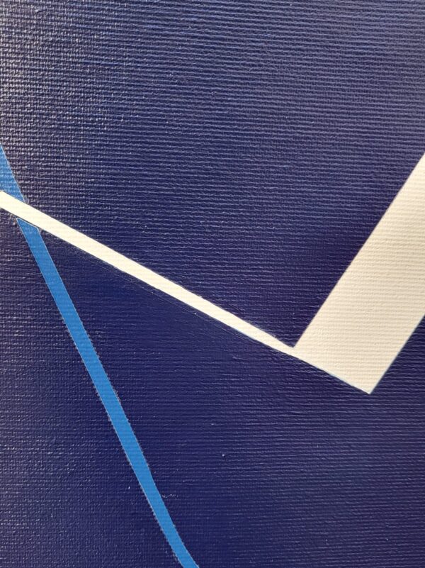 Minimalist abstract painting part with a sharp white fractured line on blue background by Veronika Obushikhina