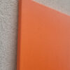 Minimalist abstract triptych painting side by Veronika Obushikhina featuring fractured lines in black, orange, and light gray. Geometric hard-edge composition exploring tension and balance.