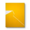 Minimalist abstract painting in frame with a sharp white fractured line on yellow background by Veronika Obushikhina