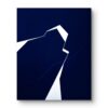 Minimalist abstract painting in frame with a sharp white fractured line on blue background by Veronika Obushikhina