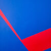 Minimalist abstract painting with a sharp red fractured line on deep blue background by Veronika Obushikhina