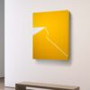 Minimalist abstract painting side with a sharp white fractured line on yellow background by Veronika Obushikhina