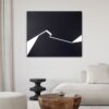 Minimalist abstract painting in interior with a sharp white fractured line on black background by Veronika Obushikhina