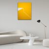 Minimalist abstract painting in interior with a sharp white fractured line on yellow background by Veronika Obushikhina