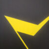 Minimalist abstract painting with a sharp yellow fractured line on bllack background by Veronika Obushikhina