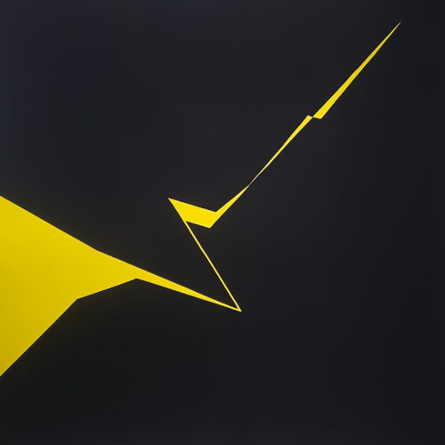 Minimalist abstract painting part with a sharp yellow fractured line on black background by Veronika Obushikhina