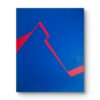 Minimalist abstract painting in frame with a sharp red fractured line on deep blue background by Veronika Obushikhina