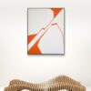 Minimalist abstract painting in a gallery by Veronika Obushikhina. Geometric composition with bold orange and white hard-edge forms, exploring visual tension, rupture, and spatial structure.