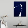 Minimalist abstract painting in inrerior with a sharp white fractured line on blue background by Veronika Obushikhina