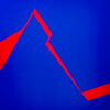 Minimalist abstract painting with a sharp red fractured line on deep blue background by Veronika Obushikhina