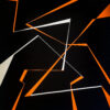 Divergence 5, minimalist abstract painting with fractured white and orange lines on a black background by Veronika Obushikhina
