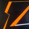 Divergence 5, minimalist abstract painting part with fractured white and orange lines on a black background by Veronika Obushikhina