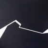 Minimalist abstract painting with a sharp white fractured line on black background by Veronika Obushikhina