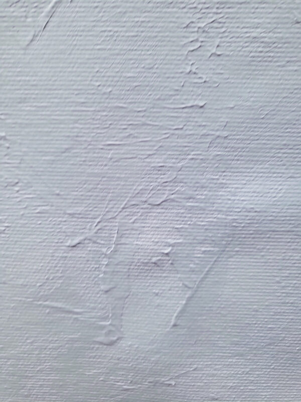 Strain 1 — minimal abstract painting with blue textured geometric elements and connecting black line on white background details