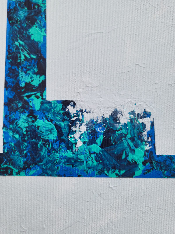 Strain-5-minimal-abstract-painting-blue-geometric-lines-details.jpg Strain 5 — minimalist abstract painting with blue textured geometric blocks and vertical black lines on a white background details