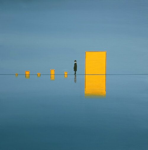 Abstract minimalist painting Ray 1 by Veronika Obushikhina