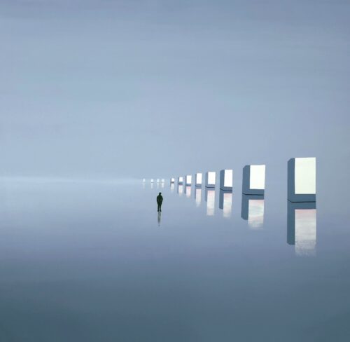 Abstract minimalist painting plane 12 by Veronika Obushikhina